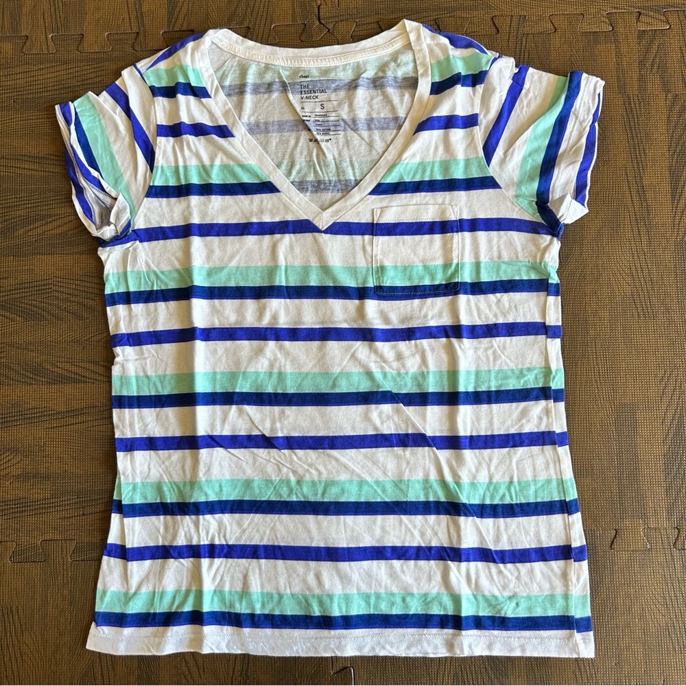 Like New! | GAP | Blue/Mint/White Stripe | Essential V-Neck | Size S